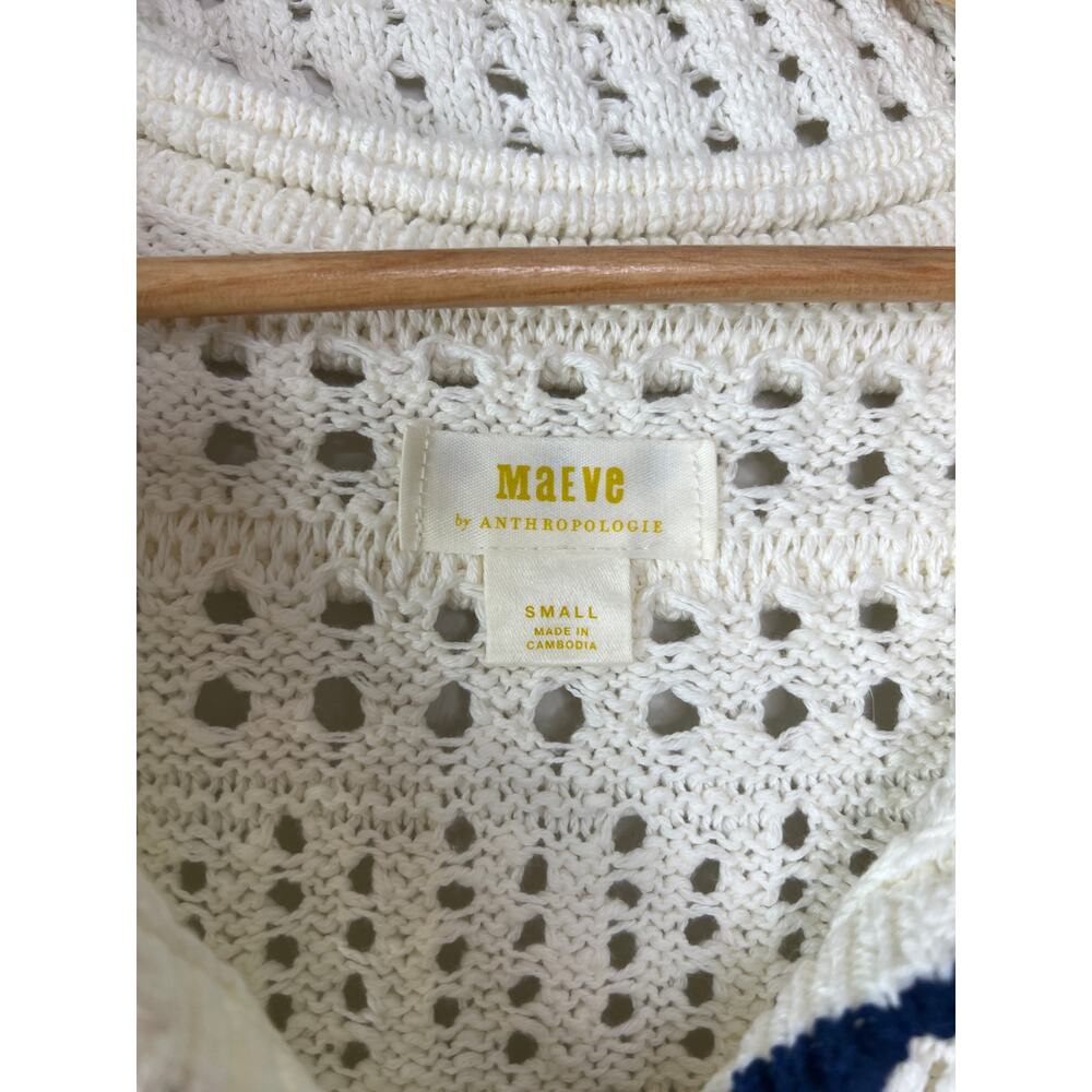 NEW Maeve Short-Sleeve Open-Stitch Polo Cardigan Sweater Top Cream Size: Small - Picture 4 of 8